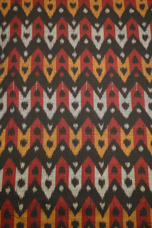 Black with Multicolour Sambalpuri Ikat Cotton Fabric 