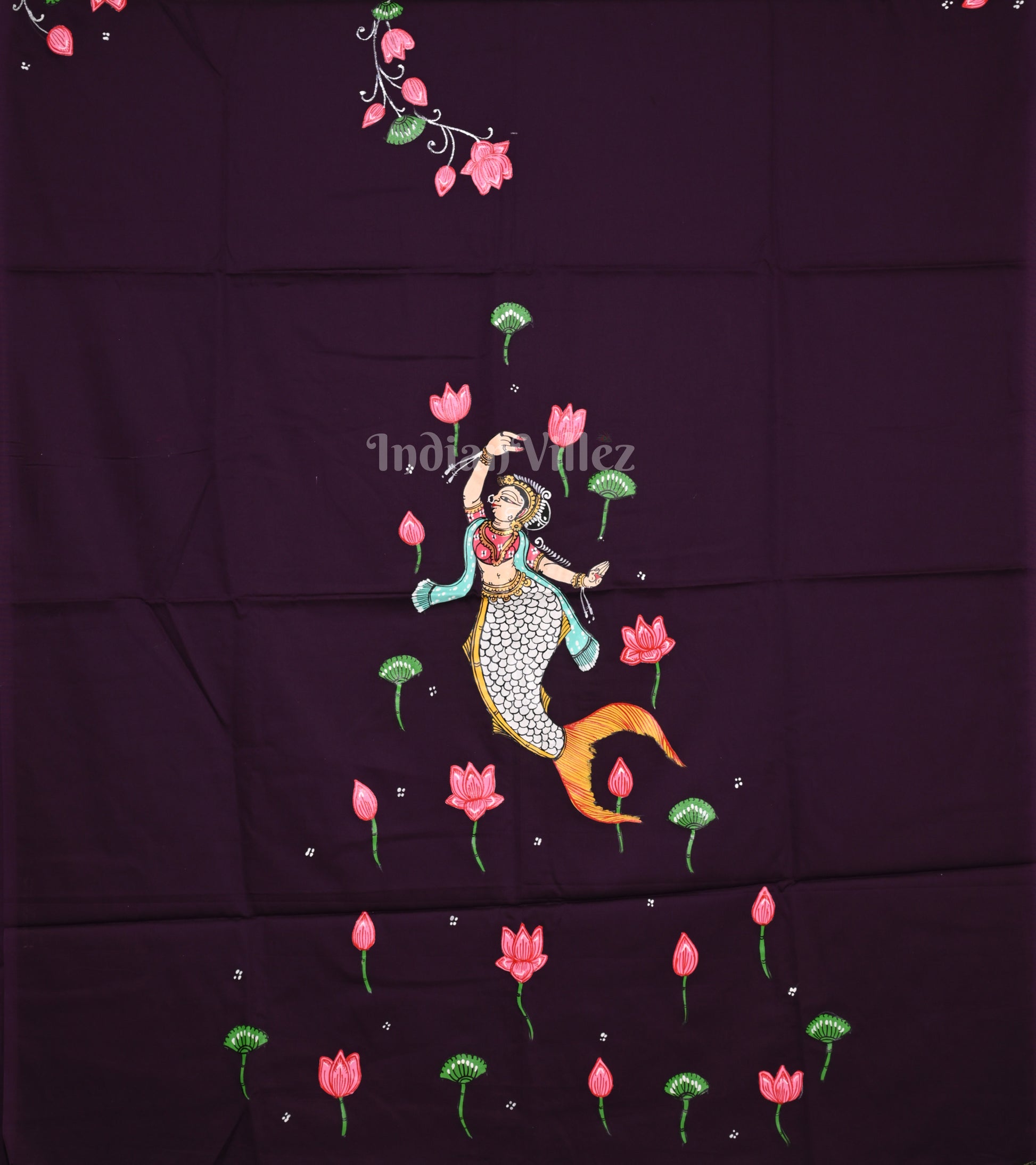 Dark Purple Samudra Sundari Hand-Painted Pattachitra Kurti(Unstitched)