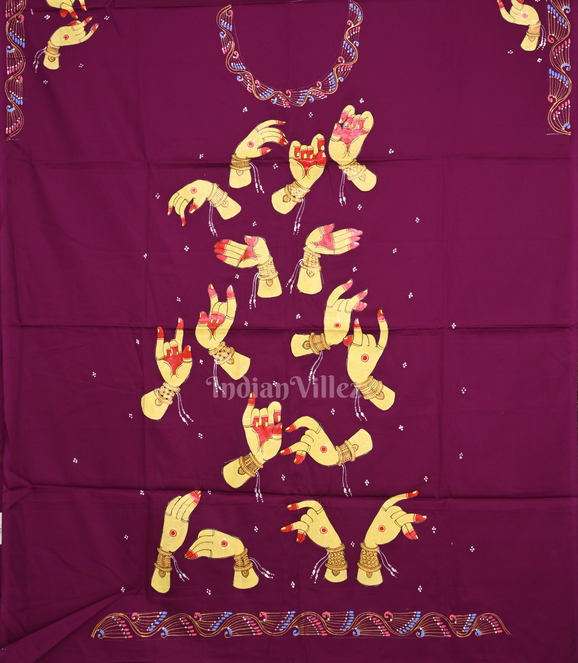 Purple Mudra Theme Hand-Painted Pattachitra Kurti (Unstitched)