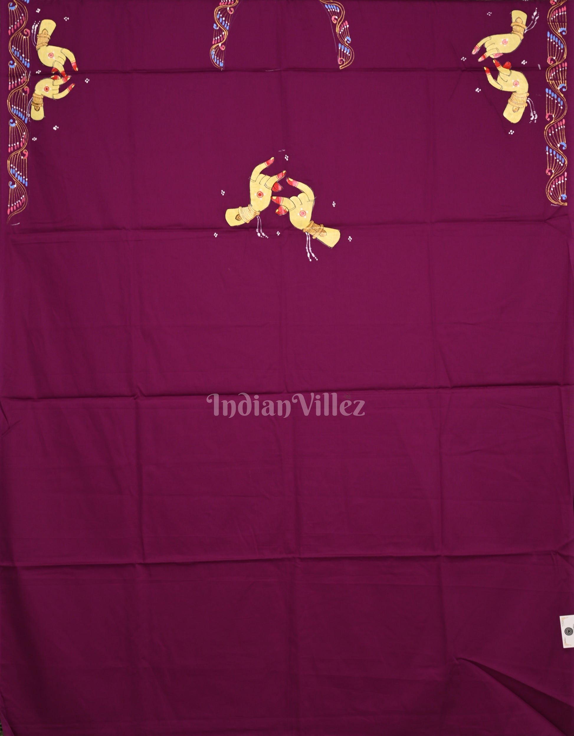 Purple Mudra Theme Hand-Painted Pattachitra Kurti (Unstitched)