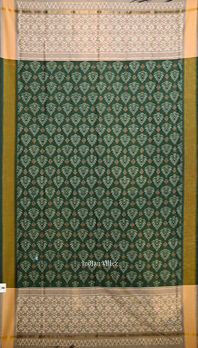 Off White Green Handwoven Pochampally Ikat silk Dupatta