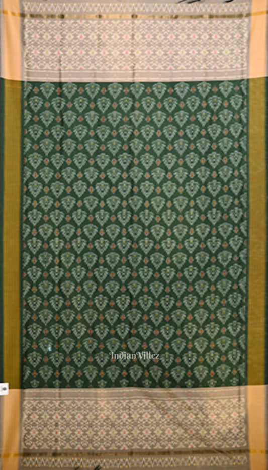 Off White Green Handwoven Pochampally Ikat silk Dupatta