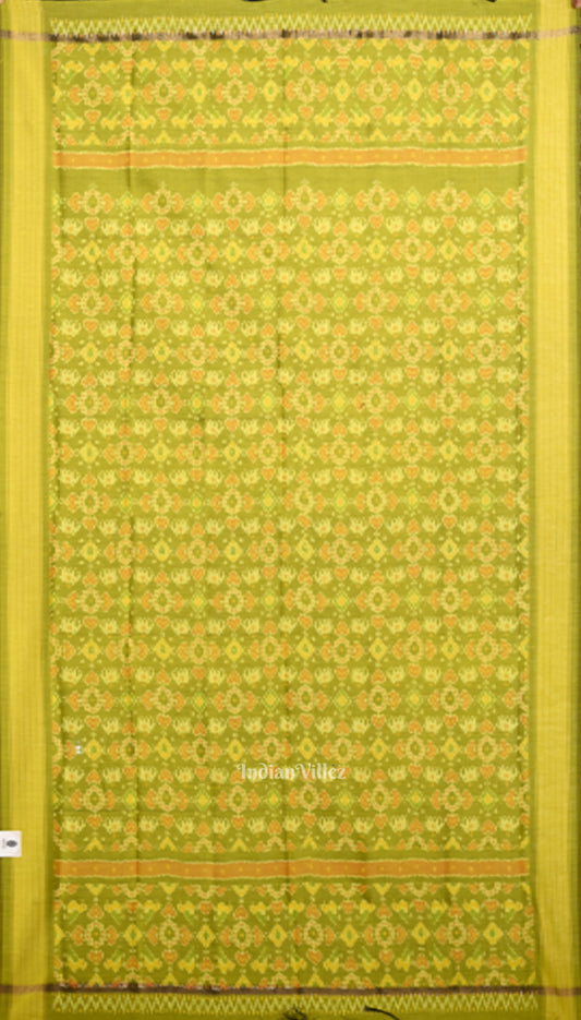 Parrot Green Handwoven Pochampally Ikat silk Dupatta