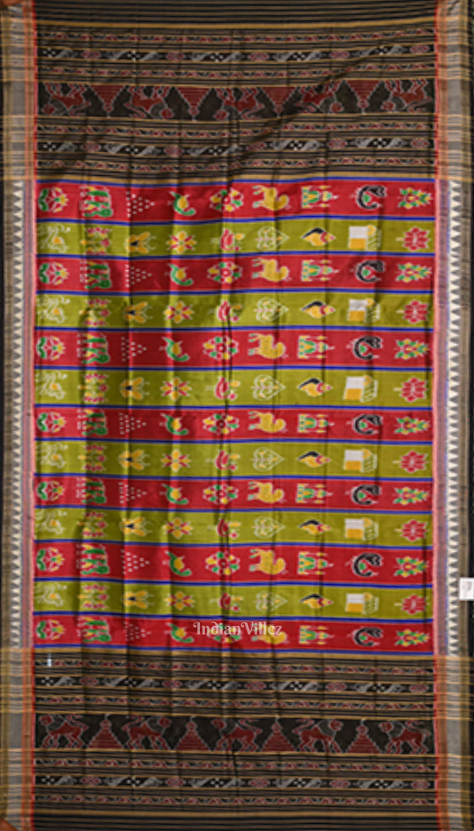 Green Red Nabakothi Odisha Ikat Silk Dupatta 