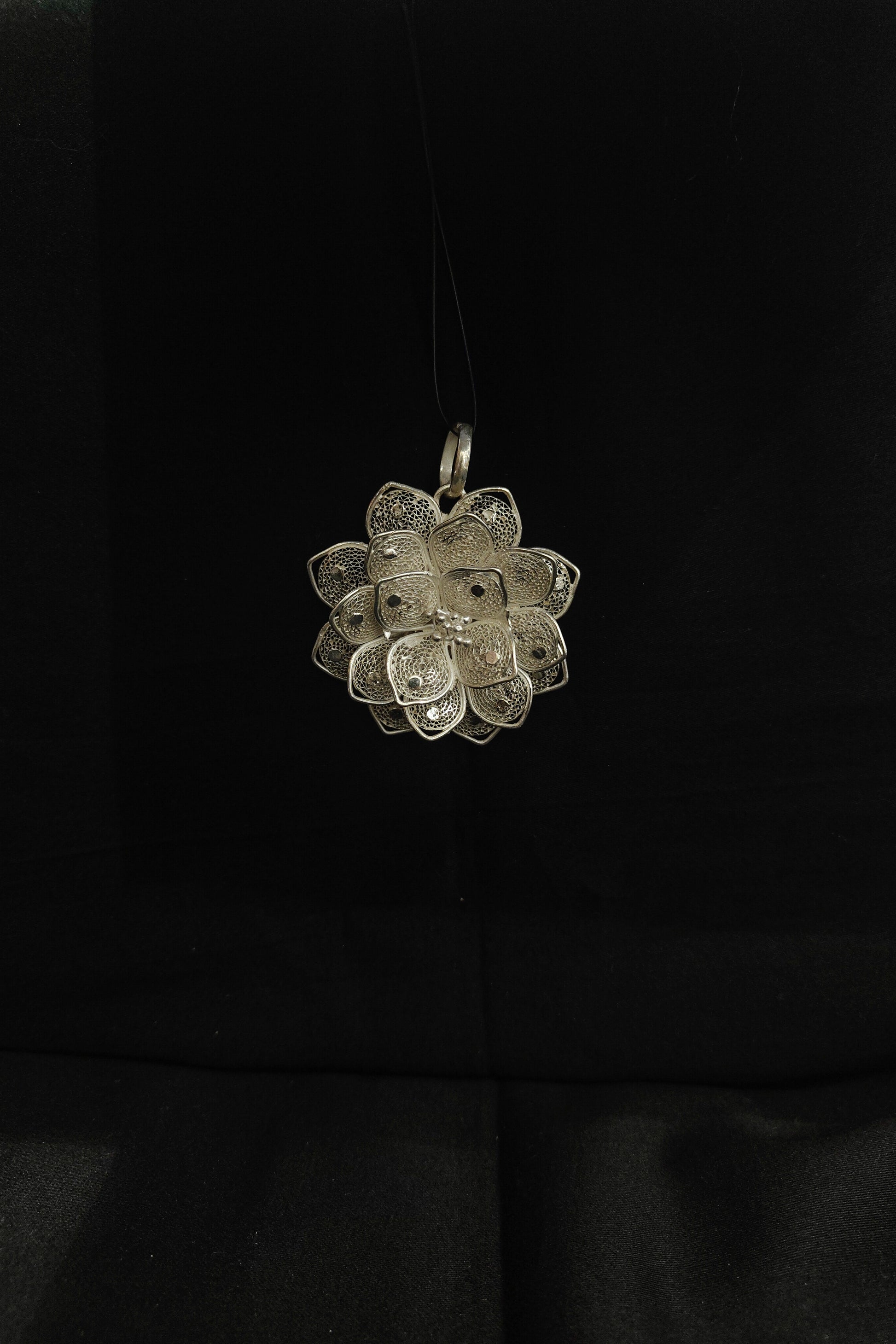 Kusum Flower Silver Filigree Pendant 