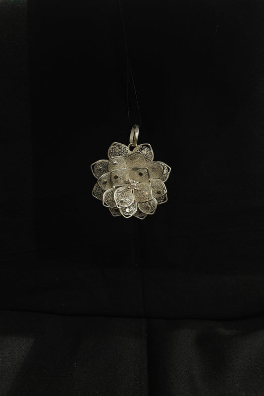 Kusum Flower Silver Filigree Pendant 
