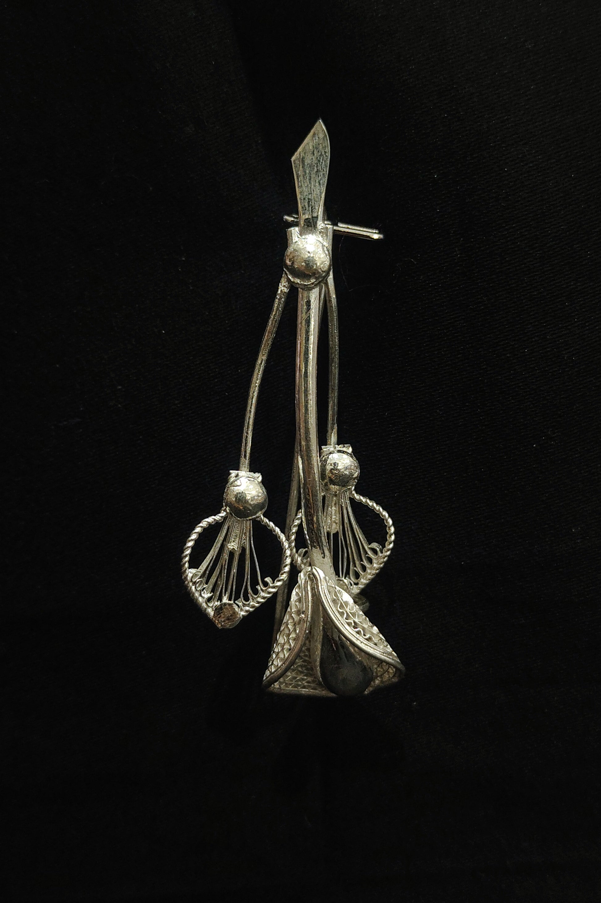 Designer Silver Filigree Hair Pin