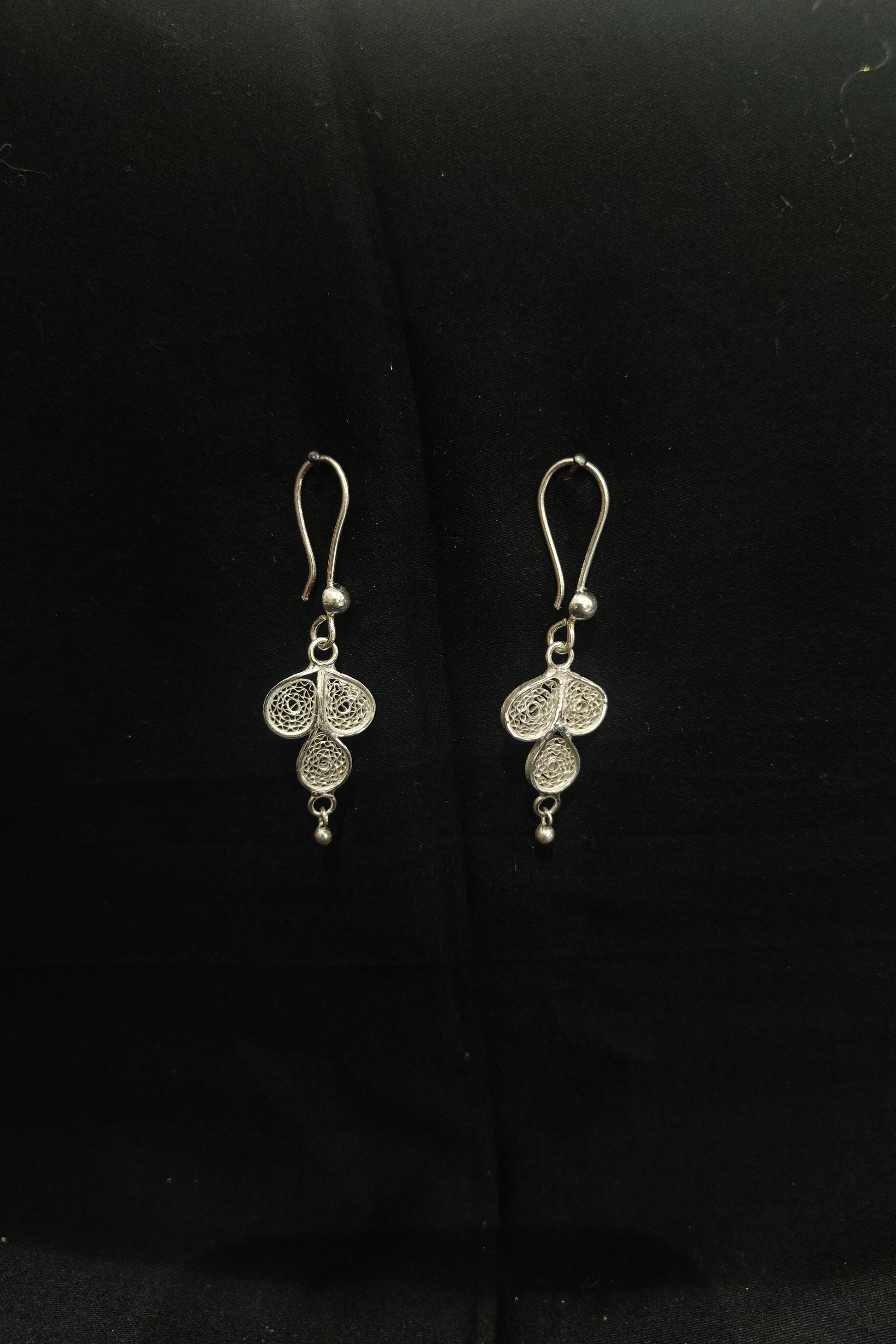 Flower Design Silver Filigree Earring Set 