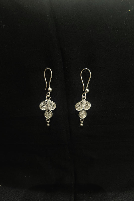 Flower Design Silver Filigree Earring Set 