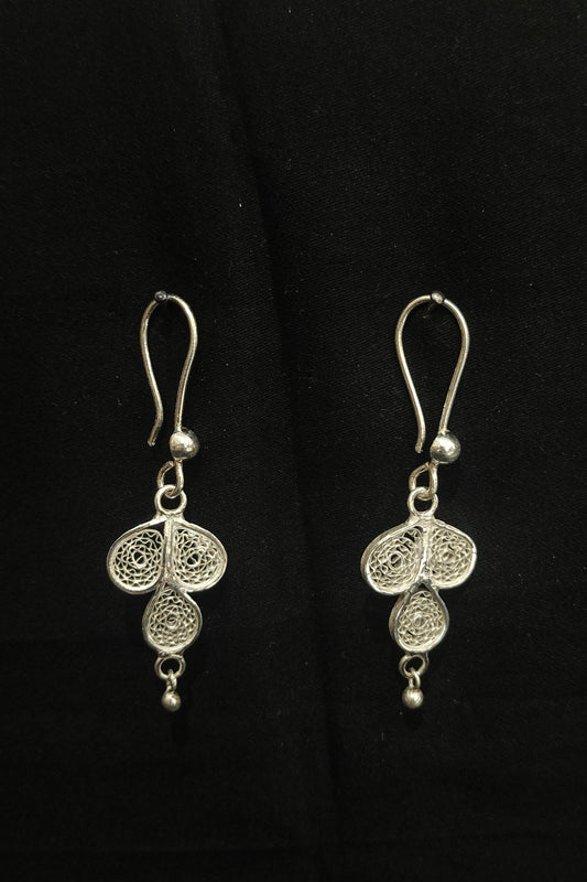 Flower Design Silver Filigree Earring Set 