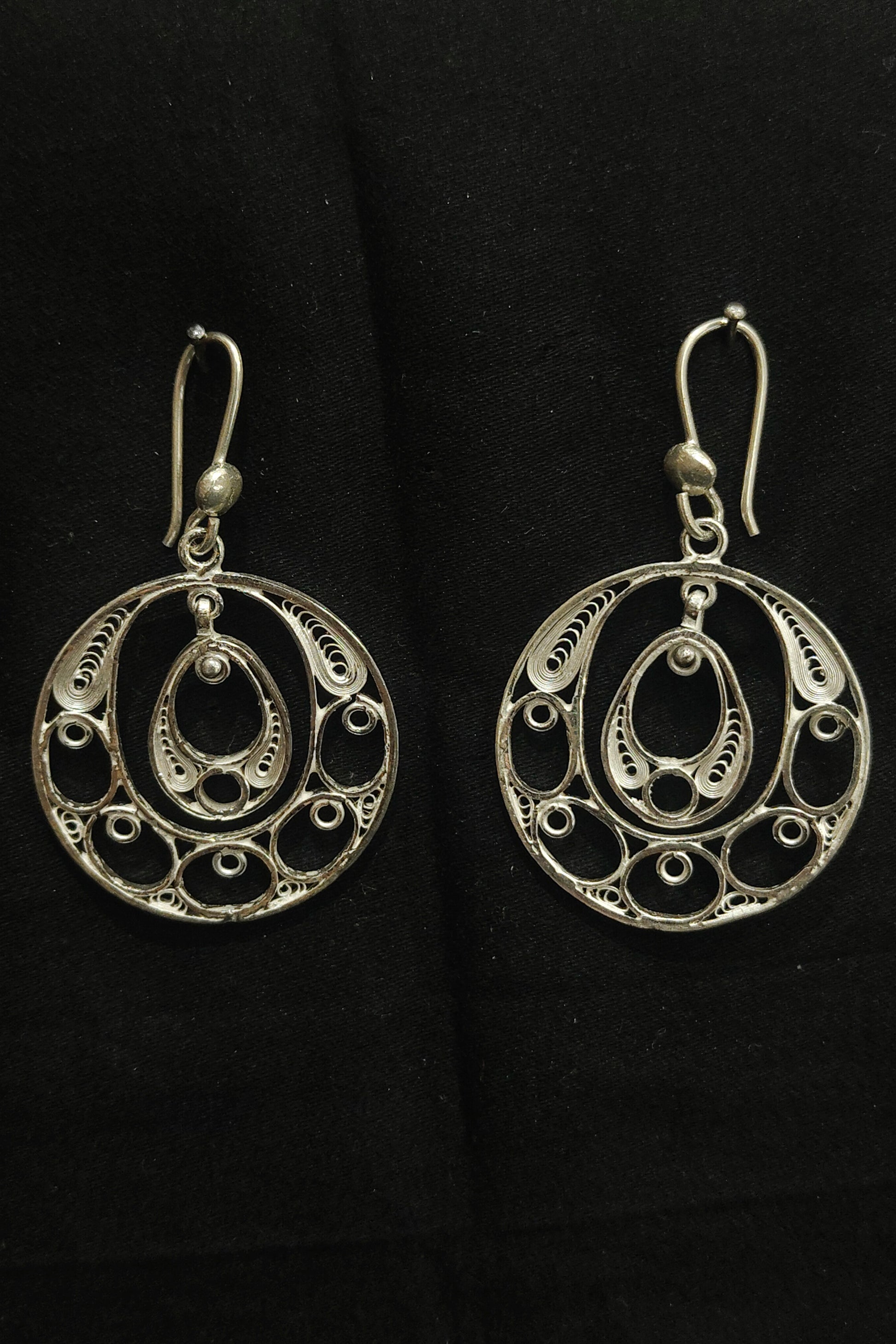 Circle Silver Filigree Earring Set
