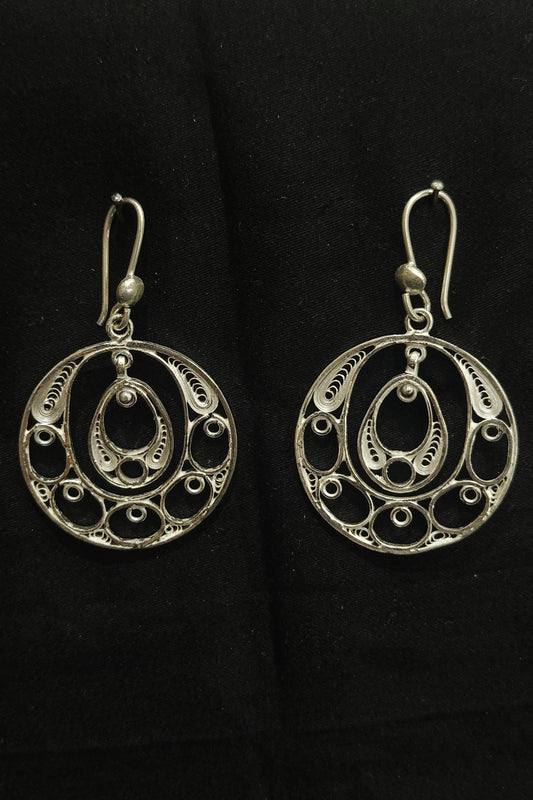 Circle Silver Filigree Earring Set