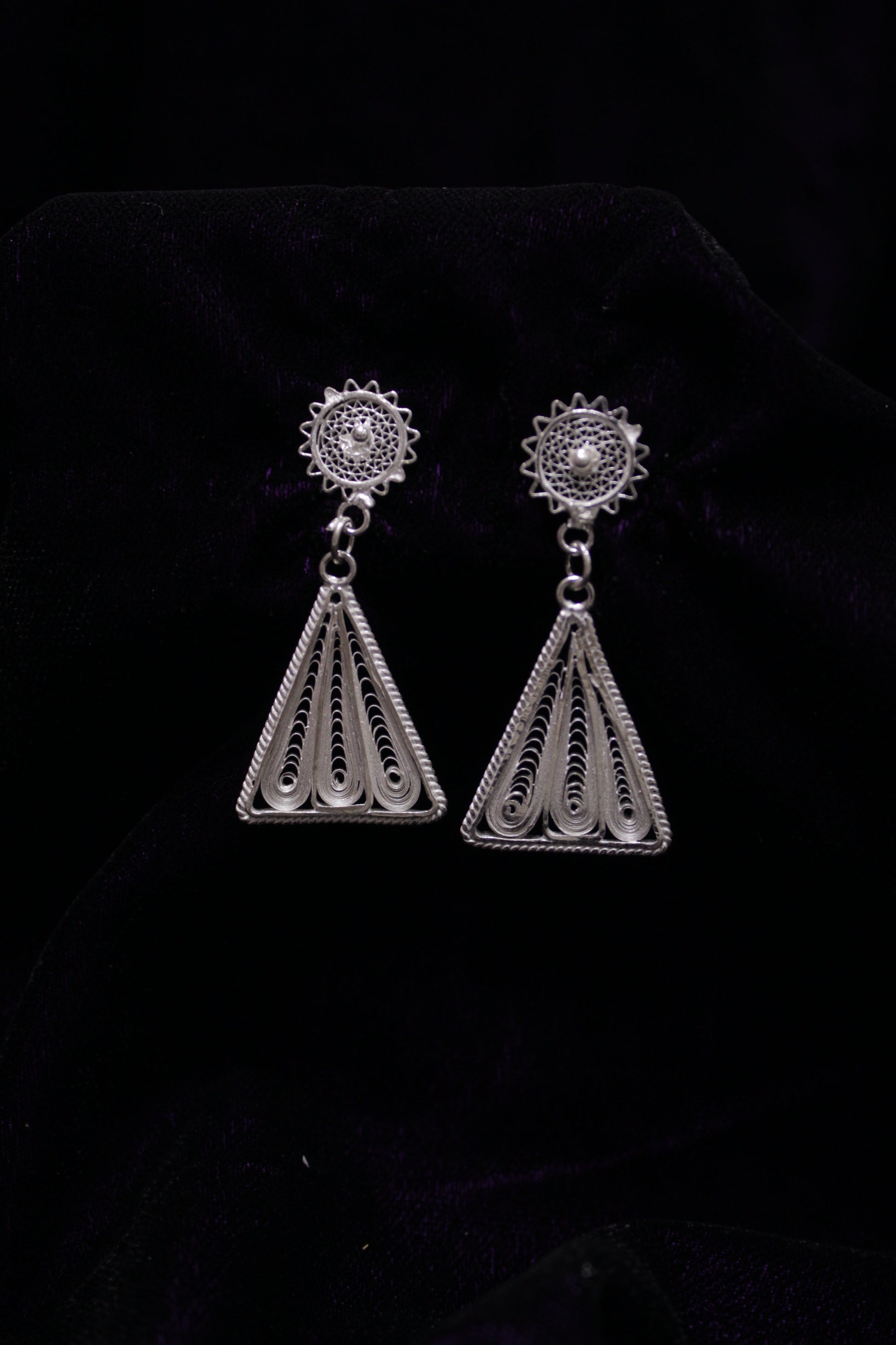 Triangle Designed Silver Filigree Earrings