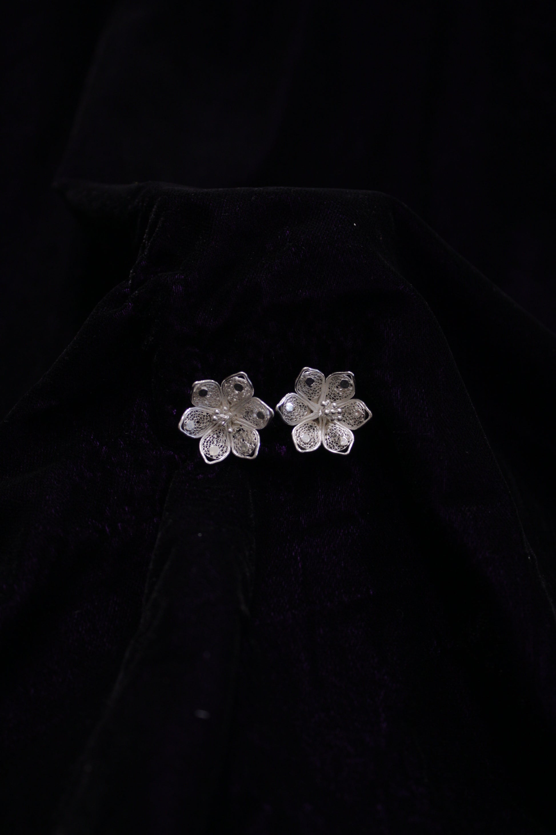 Floral Silver Filigree Earring Stud