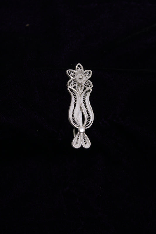 Tilak Designer Silver Filigree Saree Pin