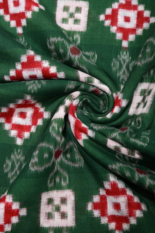 Dark Green With Red Pasapalli Theme Sambalpuri Cotton Fabric