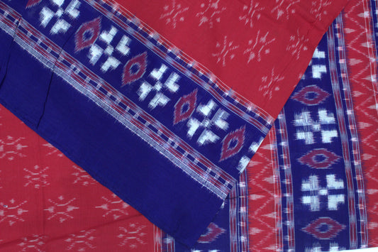 Red With Blue Pasapalli & Devil Eye Design Sambalpuri Cotton Fabric