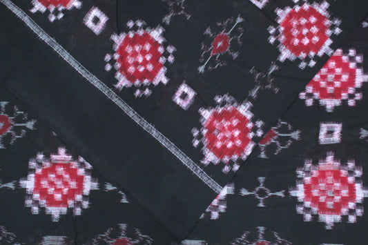 Black With Red  Pasapalli Theme Sambalpuri Ikat Cotton Fabric