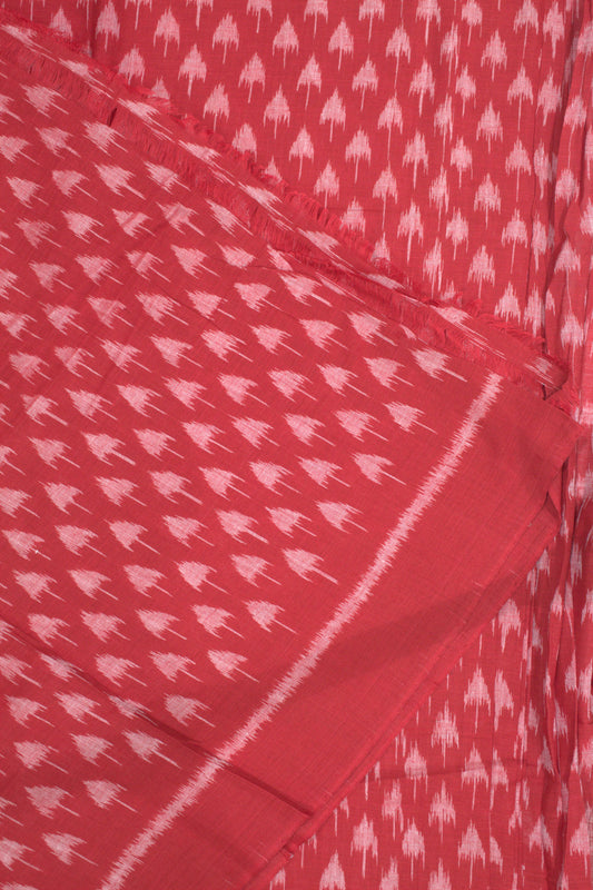 Red Mushroom Theme Sambalpuri Ikat Cotton Fabric