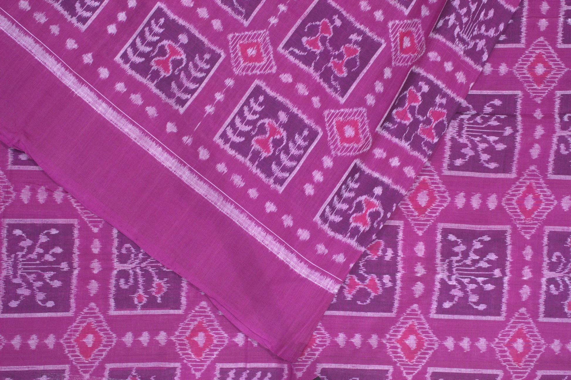 Deep Pink Tribal Theme Sambalpuri Ikat Cotton Fabric