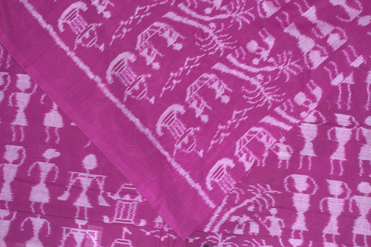 Purple Tribal Themed Odisha Handloom Cotton Ikat Fabric