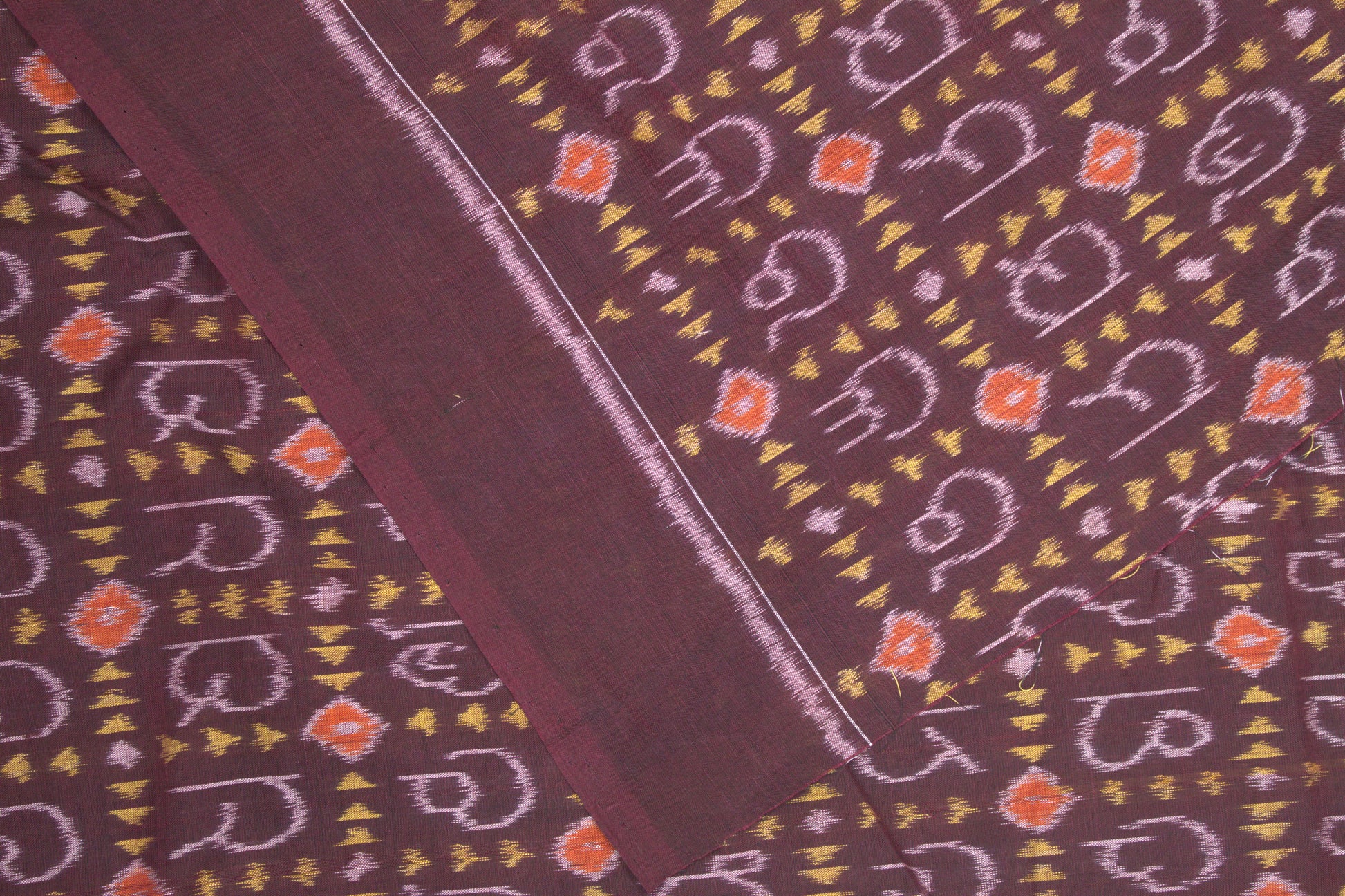 Deep Maroon Odia Barnamala Sambalpuri Cotton Fabric