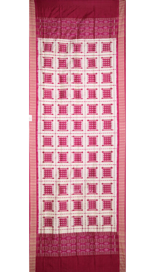 White Pink Ashwin Theme  Authentic Sambalpuri Silk Dupatta