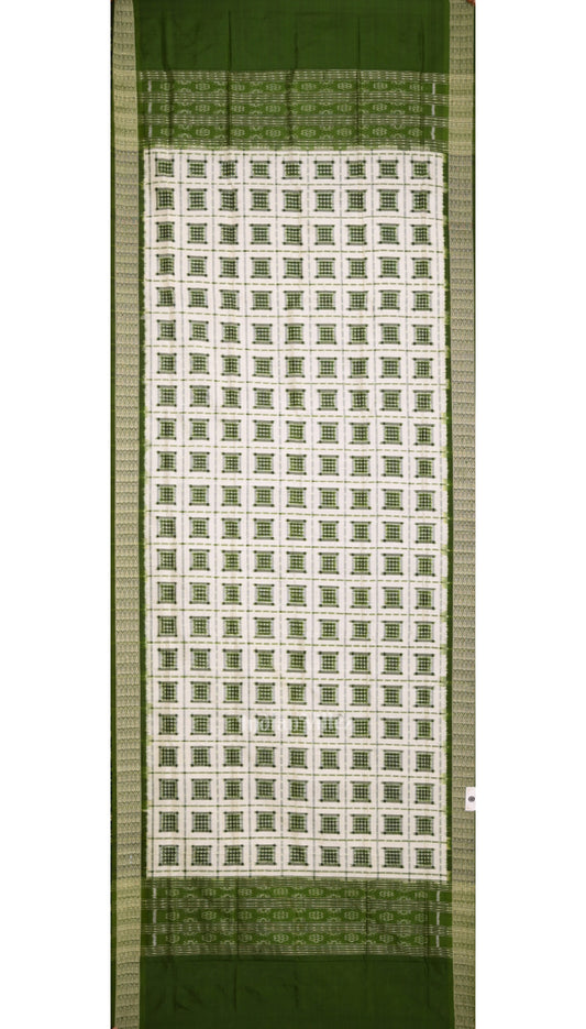White Green Ashwin Theme  Authentic Sambalpuri Silk Dupatta
