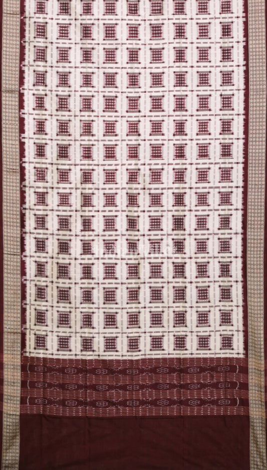White  Maroon Ashwin Theme  Authentic Sambalpuri Silk Dupatta