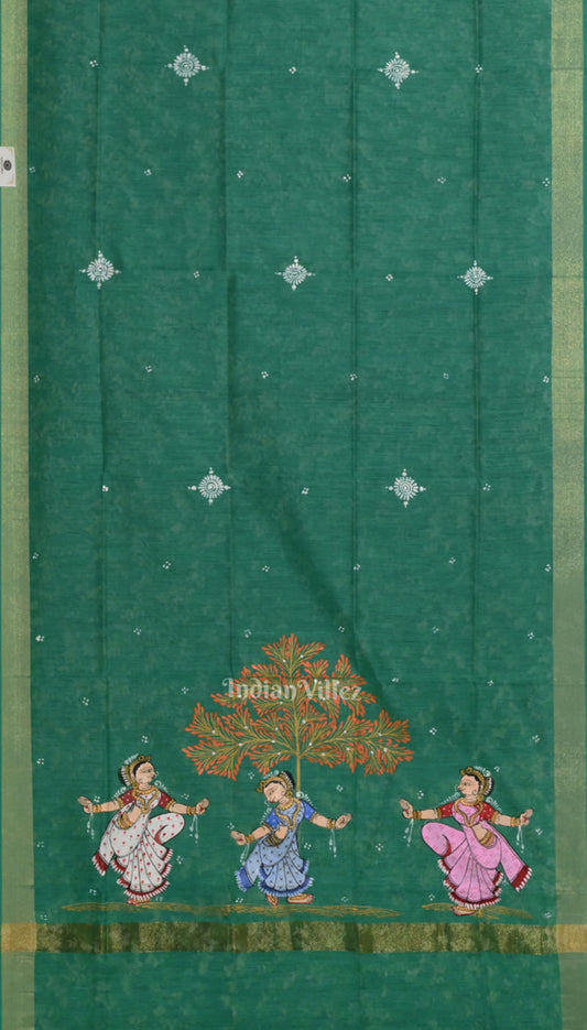 Green Nartaki Theme Patachitra Chanderi Dupatta