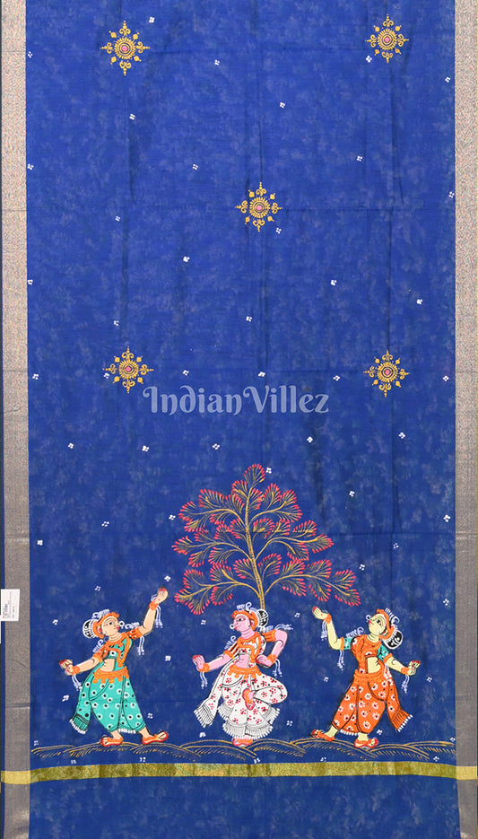 Blue Nartaki Pattachitra Chanderi Dupatta