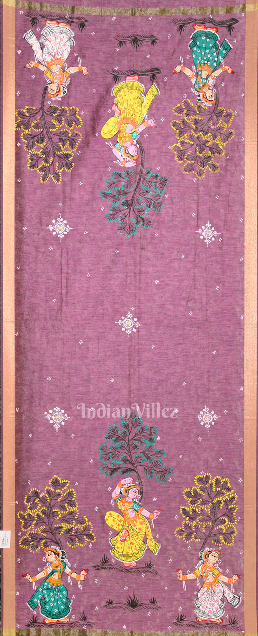 Onion Pink Nartaki  Hand-Painted Pattachitra Chanderi Dupatta