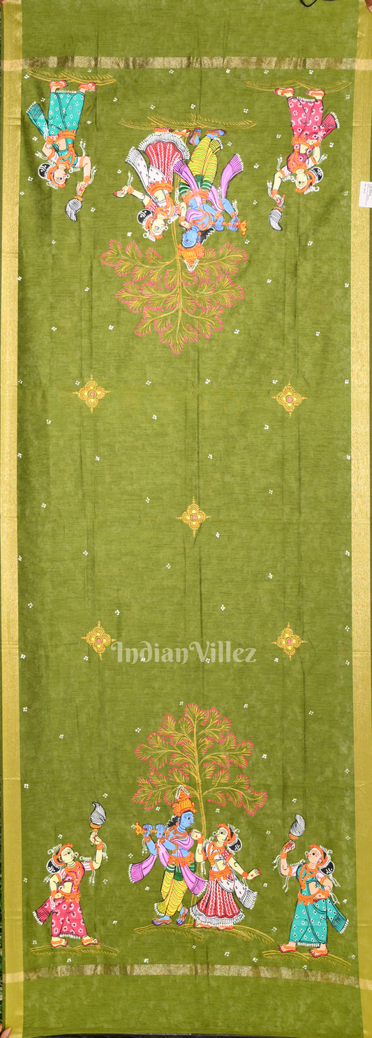Mehendi Green Raas Leela Pattachitra Chanderi Dupatta 