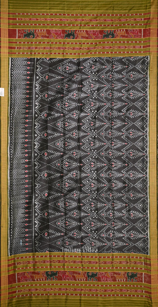 Black Tribal Theme Odisha Ikat Pure Silk Dupatta