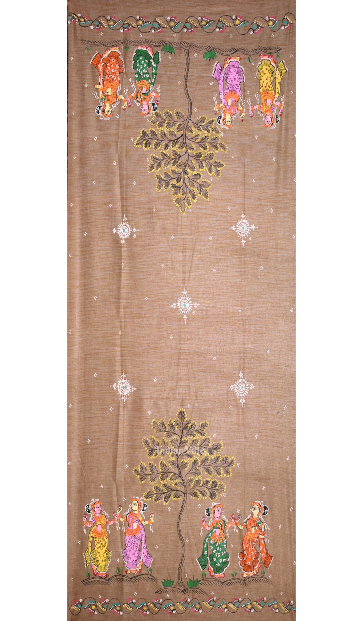 Lavender Golden Dual Tone Nartaki Tussar Pattachitra Dupatta