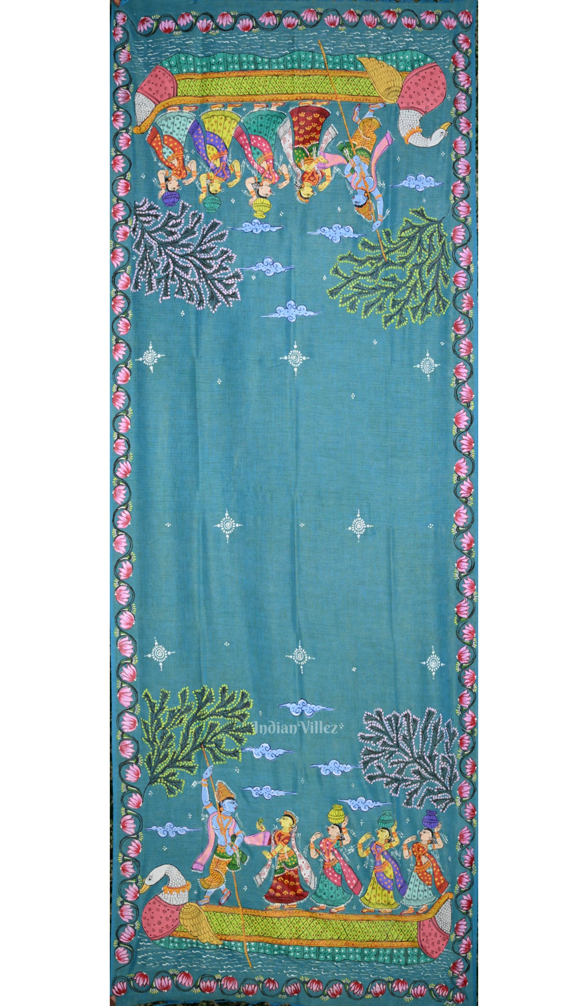 Sky Blue Boita Theme Tussar Pattachitra Dupatta