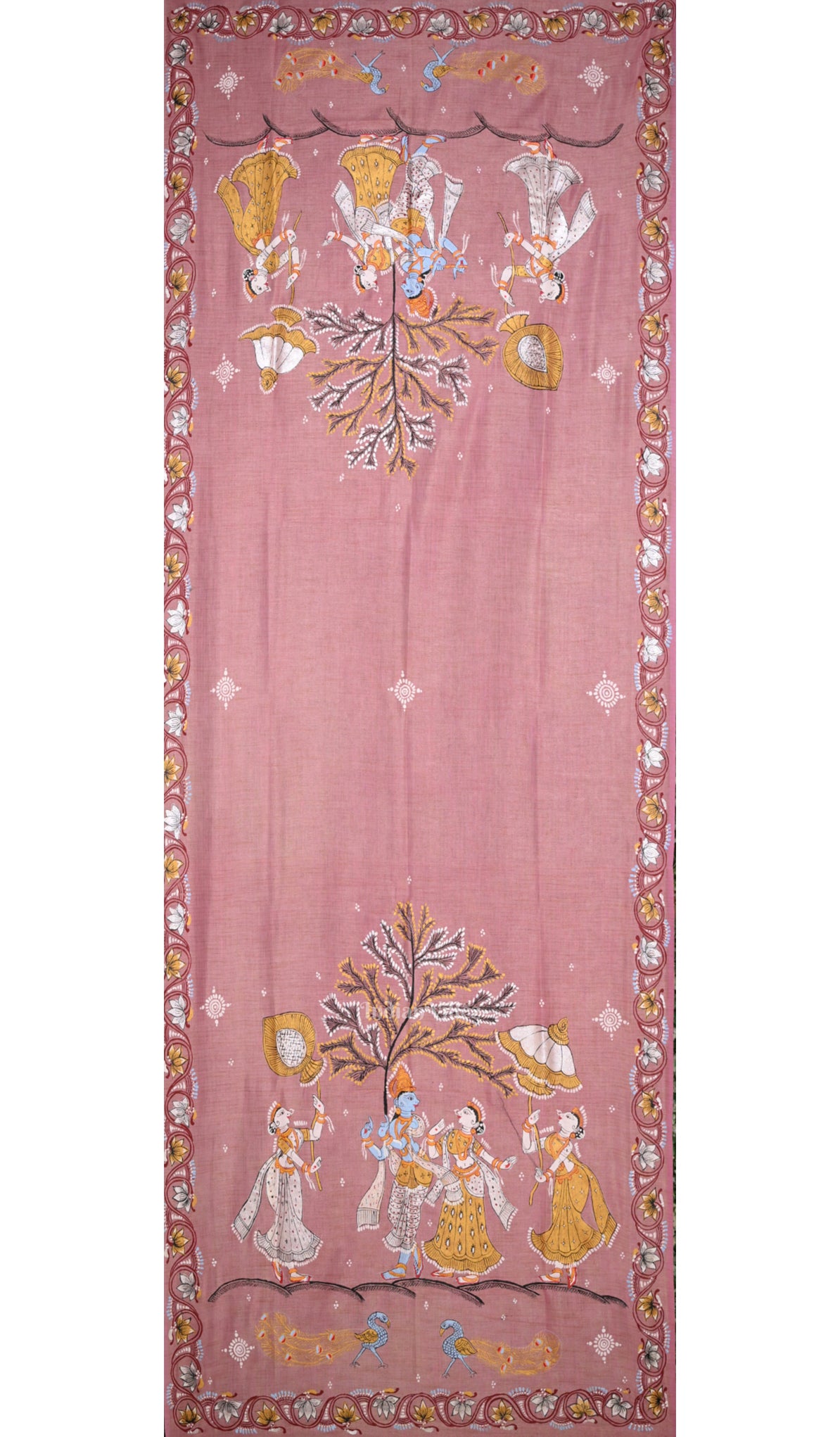 Pink Radha Krishna Raasleela Tussar Pattachitra Dupatta