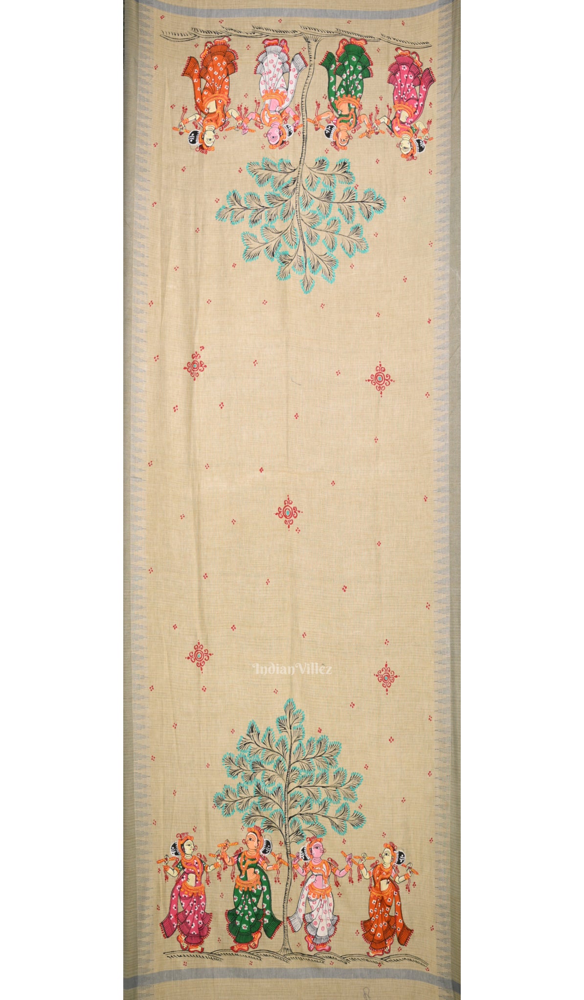 Cream Dandiya Hand-Painted Tussar Pattachitra Dupatta