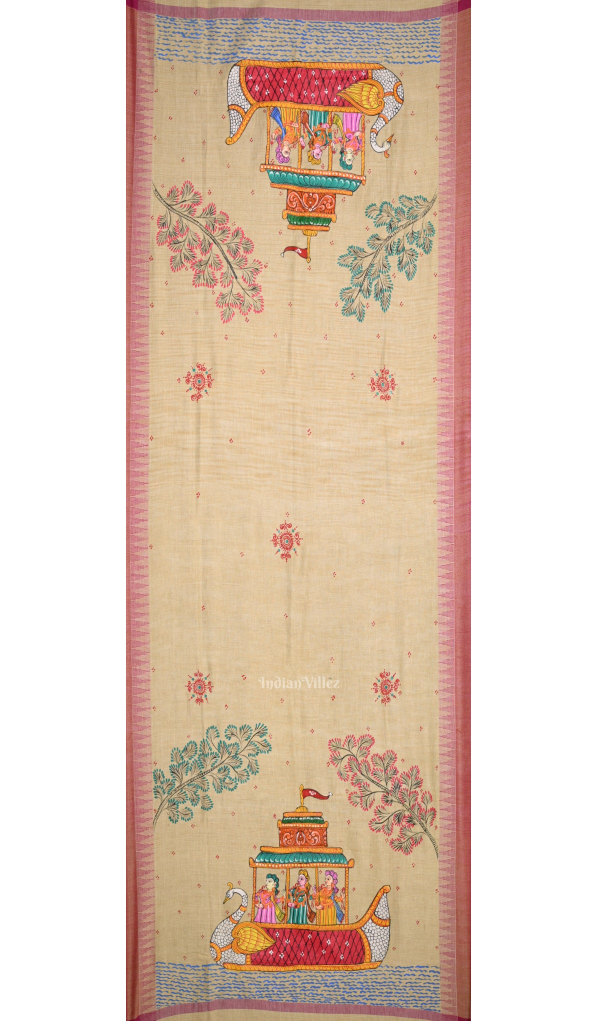 Cream Boita Bandana Tussar Pattachitra Dupatta