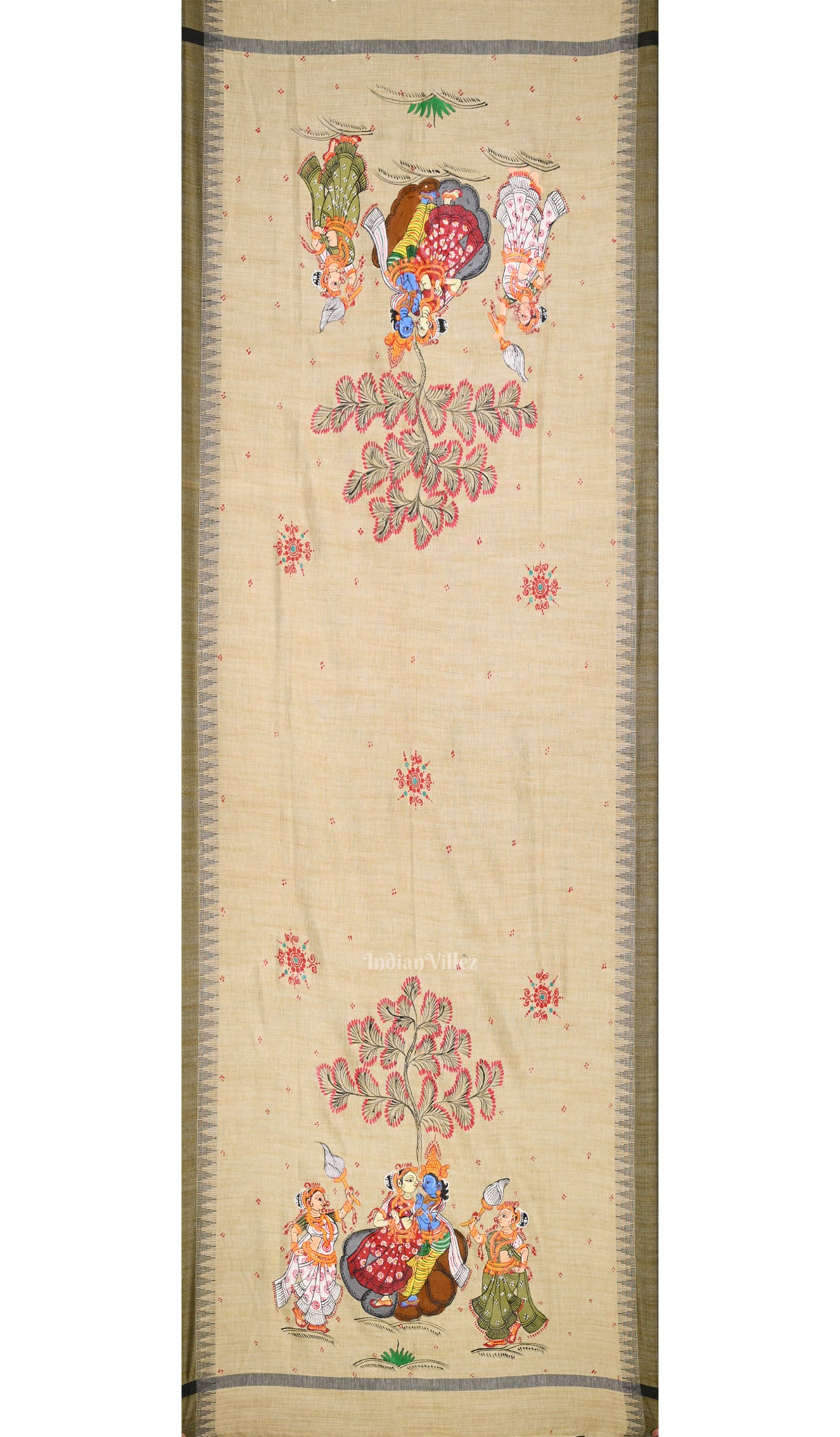 Cream Beige Radha Krishna Raasleela Tussar Pattachitra Dupatta