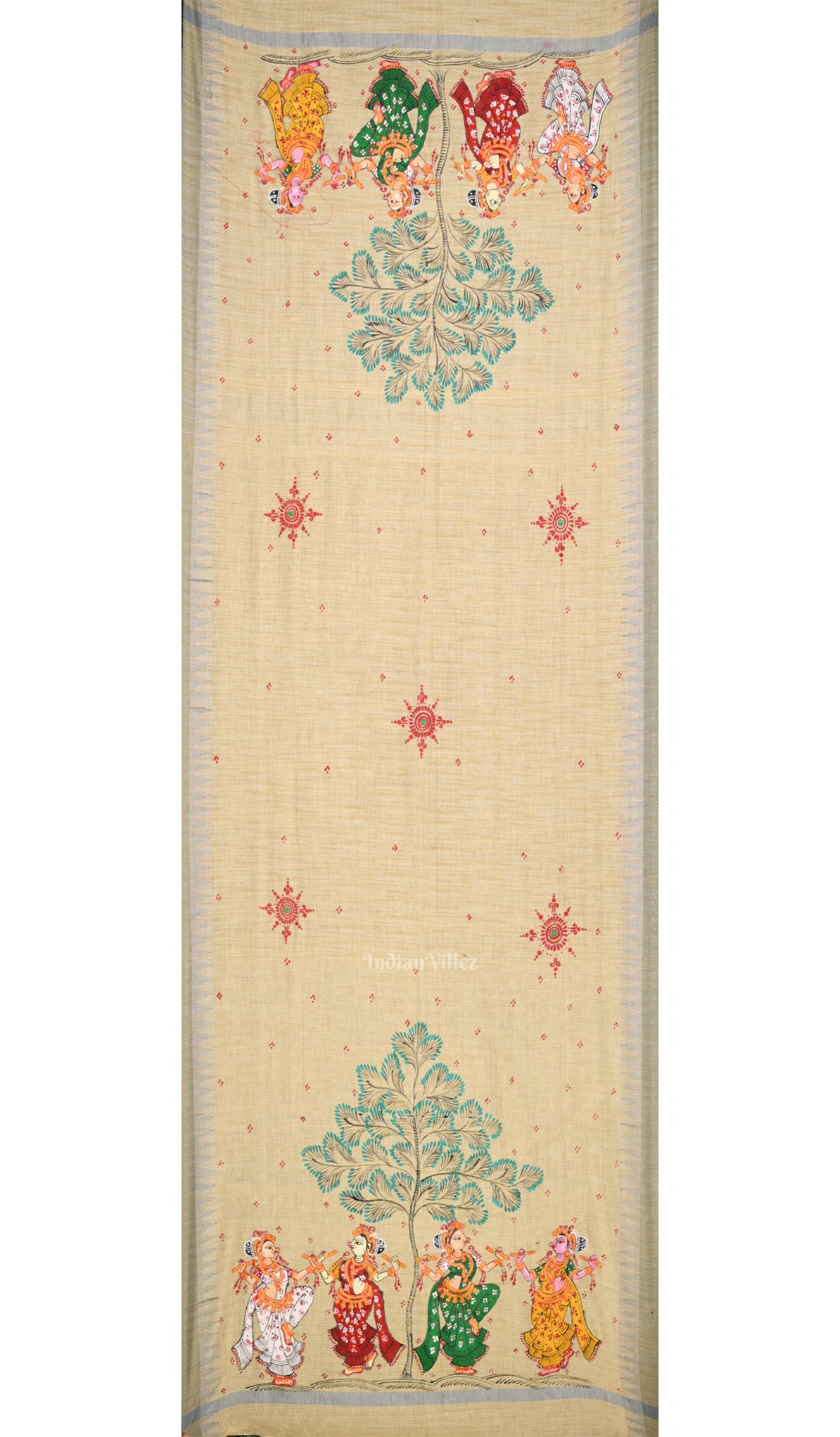 Cream Beige Dandiya Tussar Pattachitra Dupatta