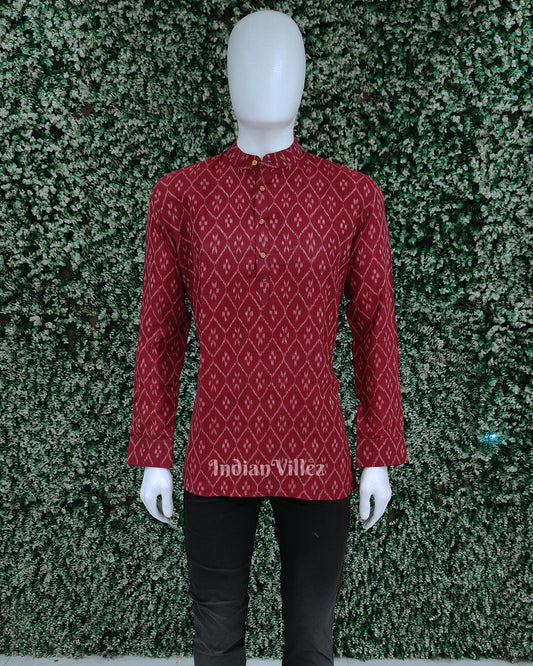 Maroon Odisha Ikat Cotton Kurta for Men 
