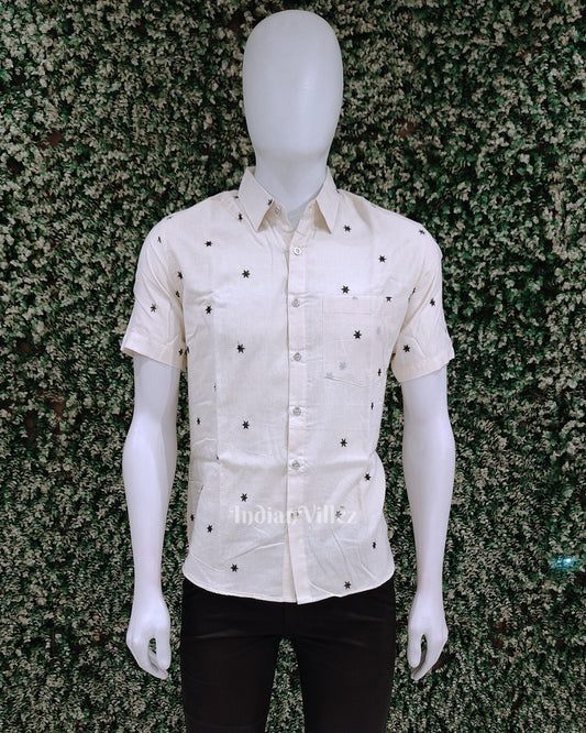 White Odisha Ikat Half Sleeve Shirt for Men