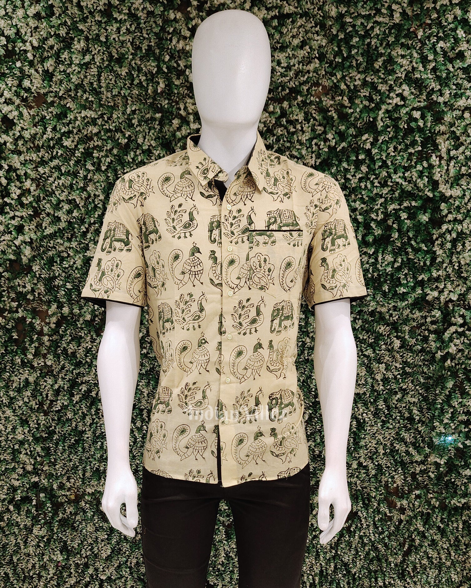 Peacock Design Block Printed Half Sleeve Shirt for Men