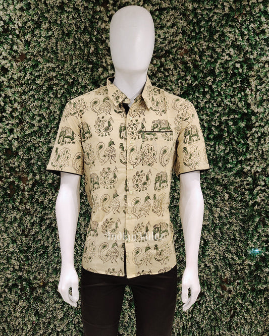 Peacock Design Block Printed Half Sleeve Shirt for Men