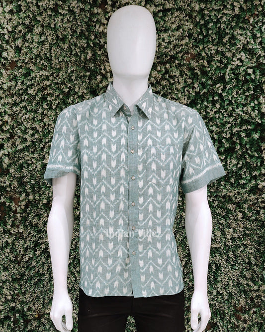 Mint Green Odisha Ikat Cotton Half Sleeve Shirt for Men