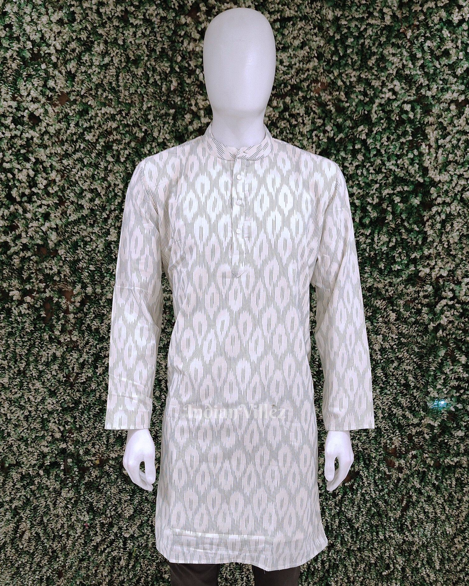  White Pochampally Ikat Cotton Kurta for Men 