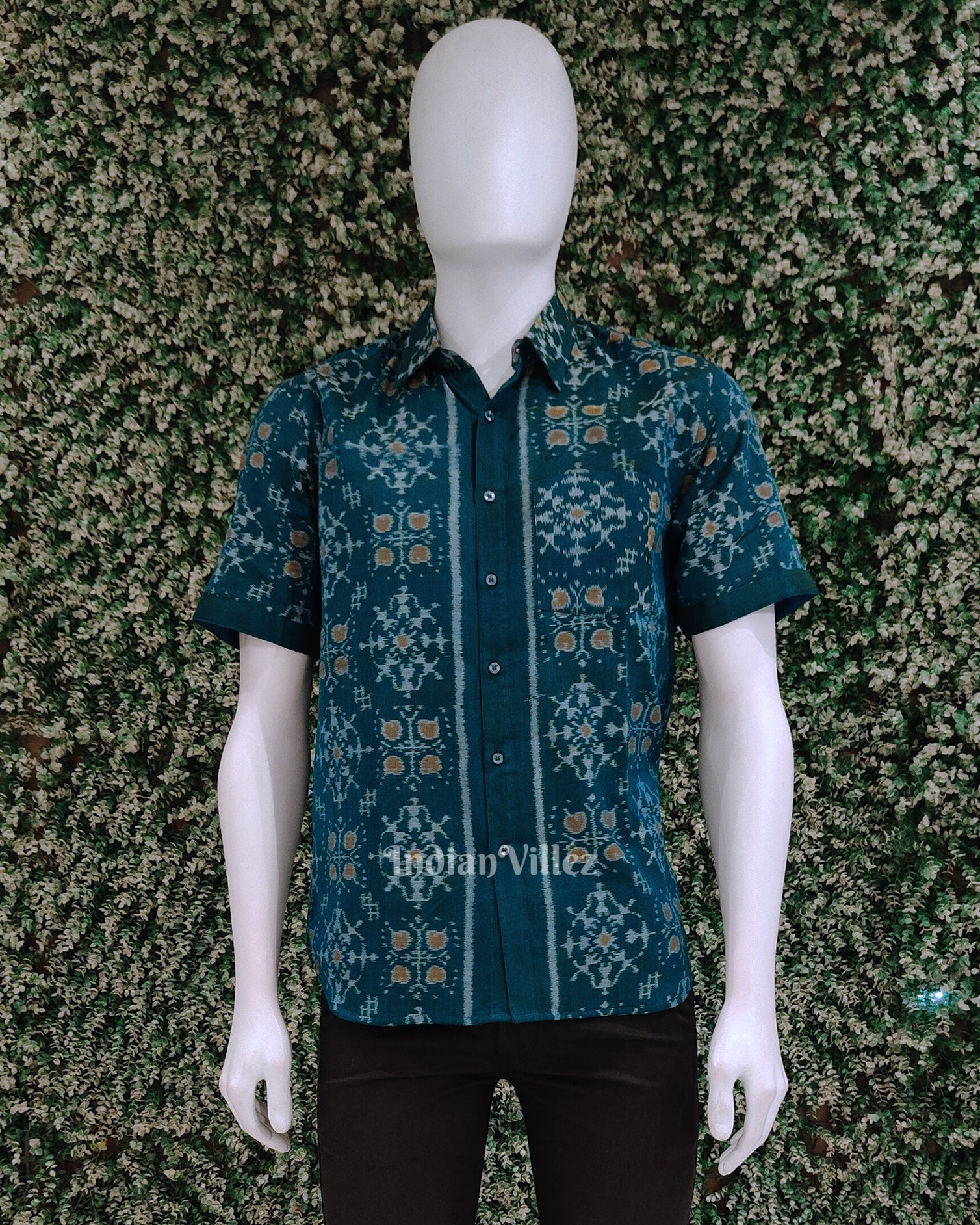 Blue Odisha Ikat Cotton Half Sleeve Shirt for Men 