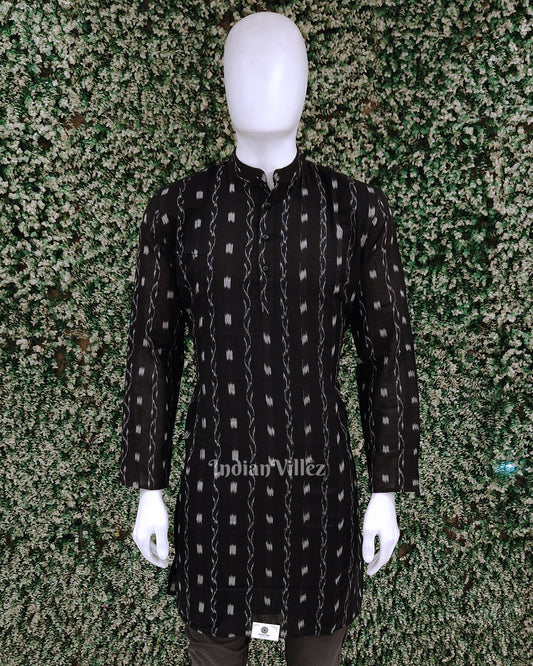 Black Tipa Design Odisha Ikat Cotton Kurta for Men 