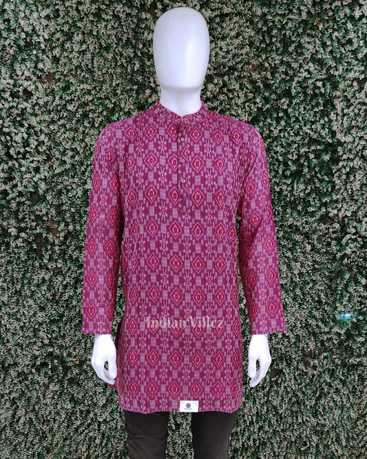 Rani Pink Floral Odisha Ikat Cotton Kurta for Men 